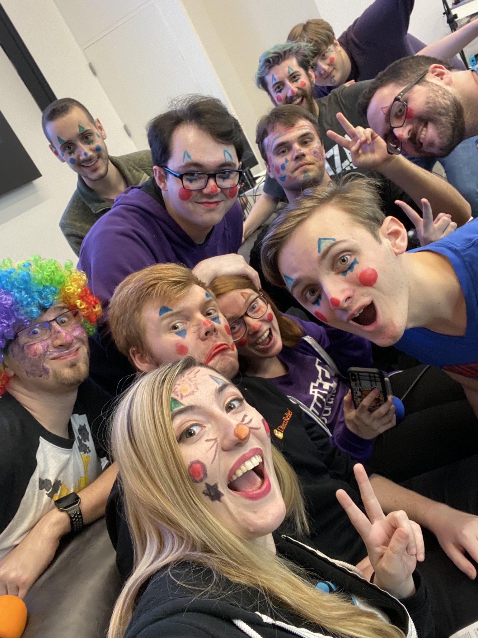 Team selfie with clown makeup